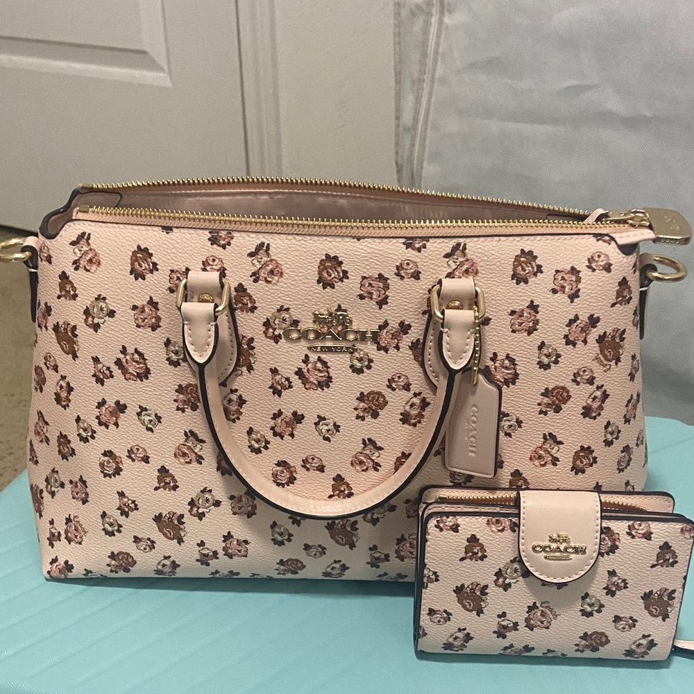 Coach Beige Floral Satchel and Wallet Set